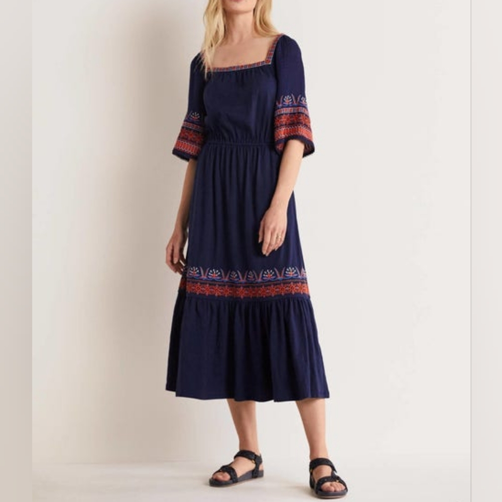 Boden Women's Jersey Embroidered Midi Dress - Navy Size 4